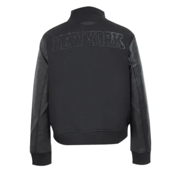 Black New York Knicks Triple Varsity Wool-Leather Jacket