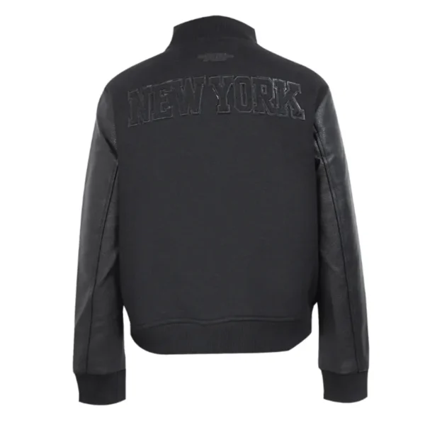 Black New York Knicks Triple Varsity Wool-Leather Jacket