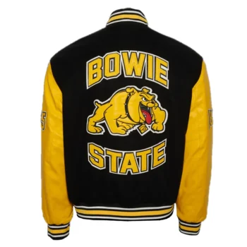 Bowie State University Full-Snap Black and Gold Varsity Wool-Leather Jacket