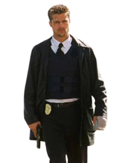Brad Pitt Seven Movie David Mills Black Leather Coat