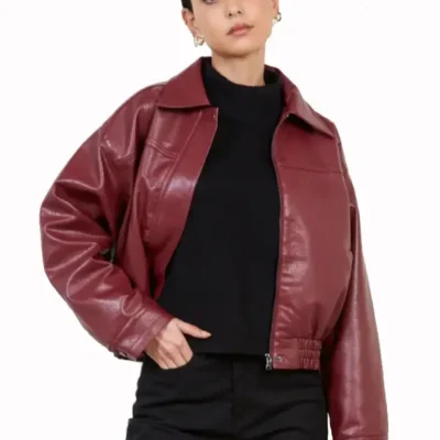 Burgundy Leather Short Jacket