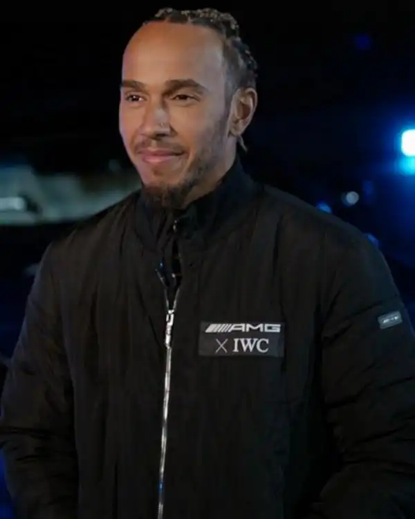 Buy 2023 Las Vegas Grand Prix Speed City AMG x IWC Lewis Hamilton Black Jacket Sale