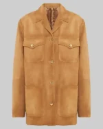 Buy Alexa Chung Paris Fashion Week 2023 Brown Suede Jacket For Sale