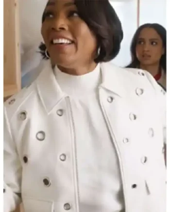 Buy Angela Bassett TV Series 9-1-1 2025 Athena Grant White Grommet Leather Jacket For Sale