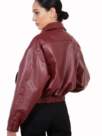 Burgundy Leather Short Jacket - Image 2