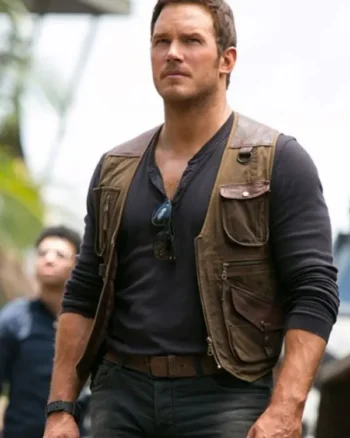 Chris Pratt Jurassic World 2 Owen Grady Brown Leather Vest - Image 2