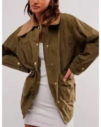 Buy Jessica Biel TV Series The Better Sister 2025 Chloe Taylor Green Suede Collar Jacket Sale