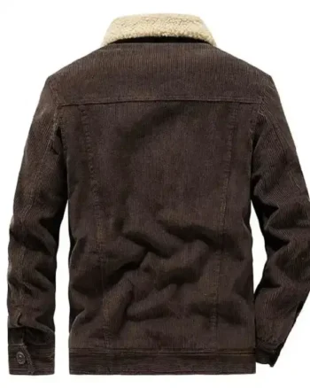 Buy John Dark Brown Corduroy Sherpa Trucker Jacket With Buttoned Style For Sale
