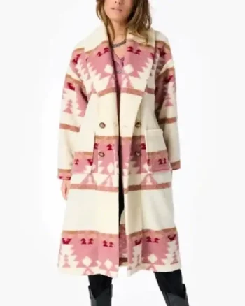 Buy Kelly Reilly Yellowstone Season 5 Episode 5 Beth Dutton Pink Aztec Printed Coat Shacket Sale