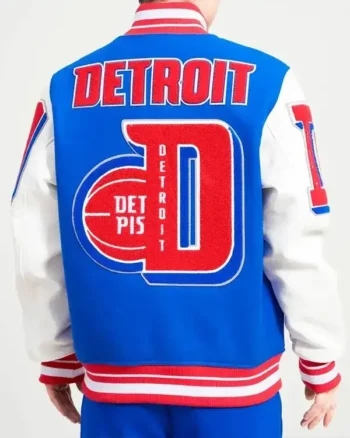 Buy Royal And White Detroit Pistons Mashup Varsity Jacket Sale