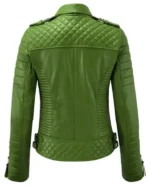 Buy Slim Fit Motorcycle Lambskin Leather Green Jacket for Womens Sale