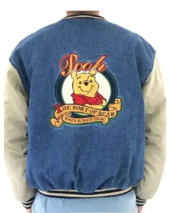 Buy Winnie the Pooh Blue Denim Varsity Jacket On Sale For Men And Women Sale