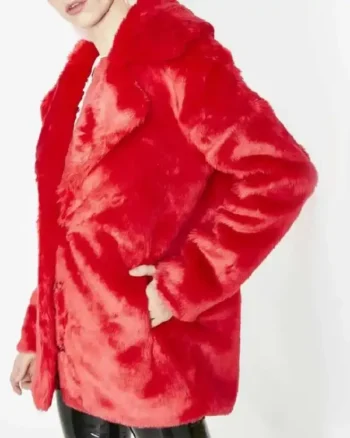 8 Ball Logo Printed Red Fur Jacket - Image 2