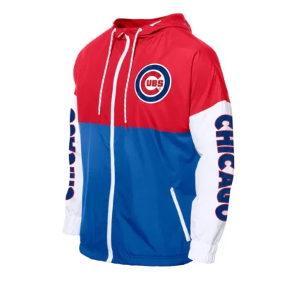 Chicago Cubs Color Block Royal-Red Hoodie Windbreaker