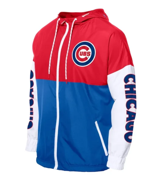 Chicago Cubs Color Block Royal-Red Hoodie Windbreaker