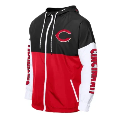 Cincinnati Reds Color Block Red-Black Hoodie Windbreaker
