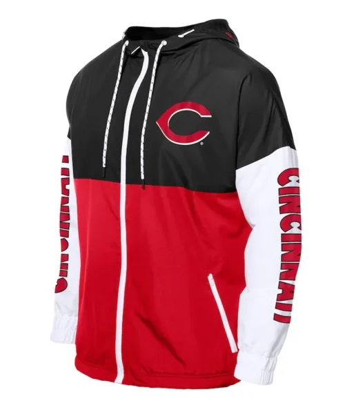 Cincinnati Reds Color Block Red-Black Hoodie Windbreaker