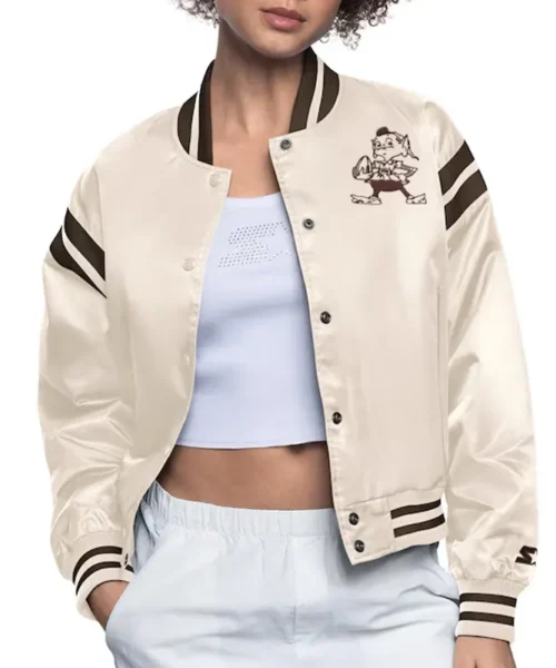 Cleveland Browns Cream Full Count Satin Jacket