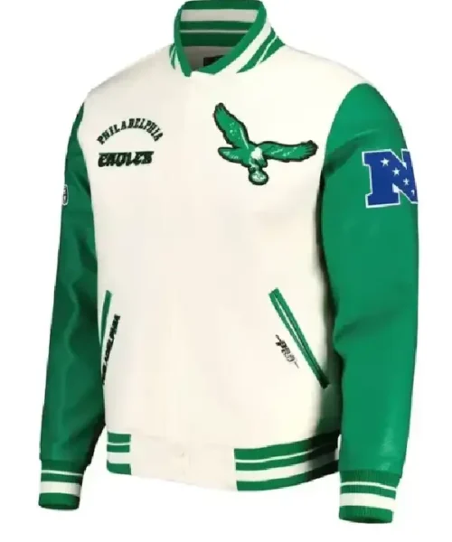 Cream/green Philadelphia Eagles Retro Classic Varsity Jacket