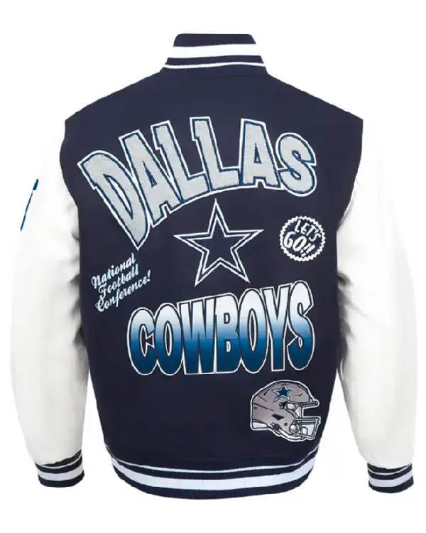 Dallas Cowboys Turn It Up Varsity Wool/Leather Navy and White Jacket