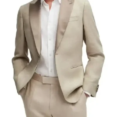 David Trendy Beige Wedding Suit