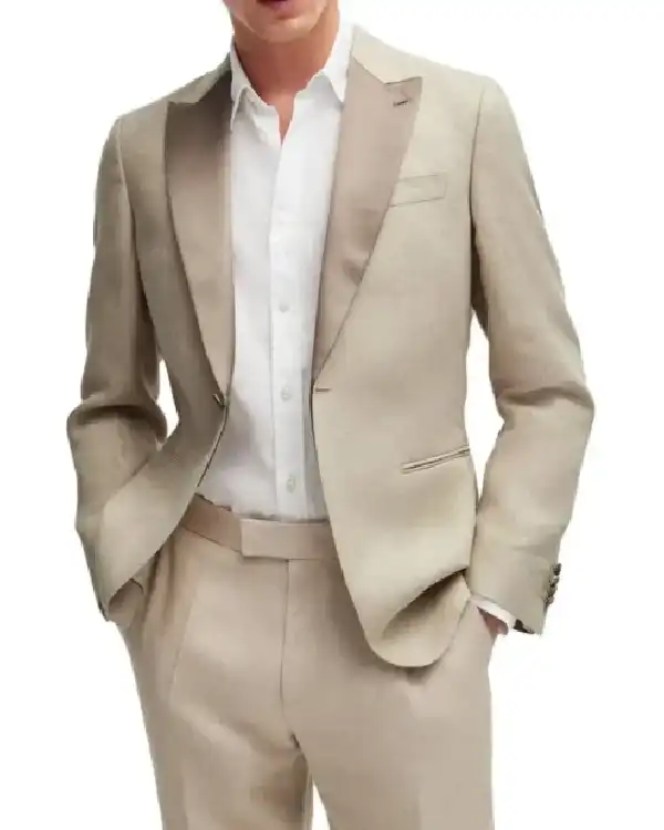 David Trendy Beige Wedding Suit