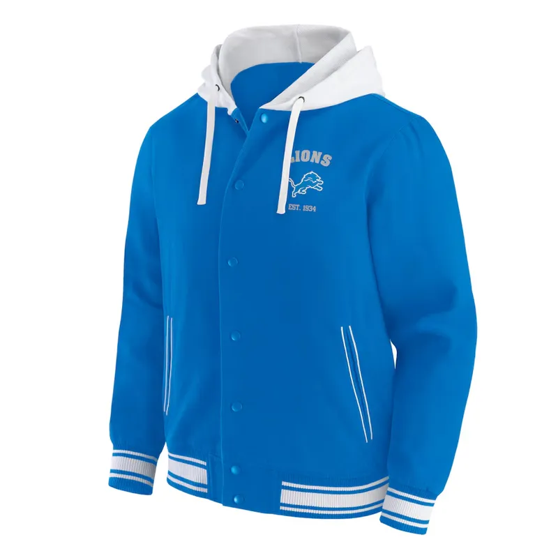 Detroit Lions Blue Cotton Hooded Jacket