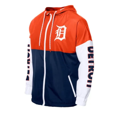Detroit Tigers Color Block Navy-Orange Hoodie Windbreaker