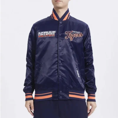 Detroit Tigers Turn It Up M Classic Rib Navy Satin Jacket