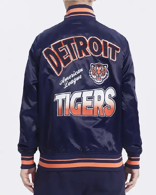 Detroit Tigers Turn It Up M Navy Classic Rib Full-Snap Satin Jacket