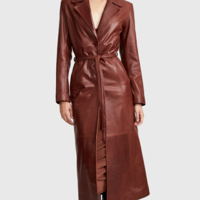 Emily Ratajkowski Brown Leather Trench Coat