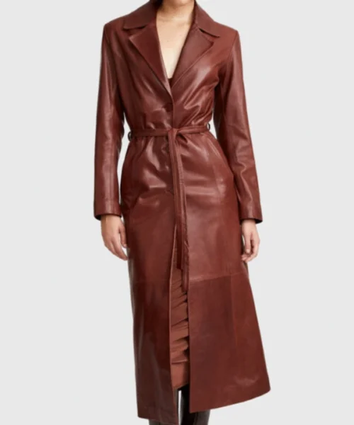 Emily Ratajkowski Brown Leather Trench Coat
