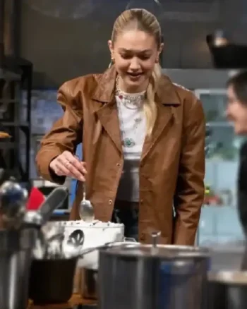 Gigi Hadid Beat Bobby Flay Brown Jacket