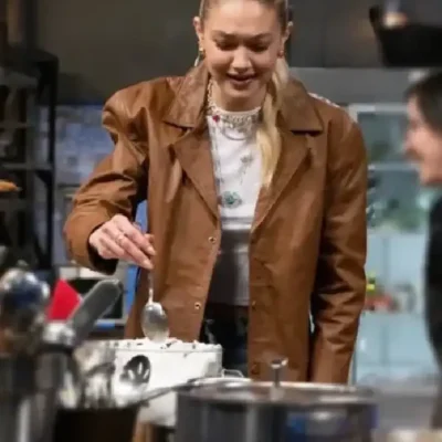 Gigi Hadid Beat Bobby Flay Brown Jacket