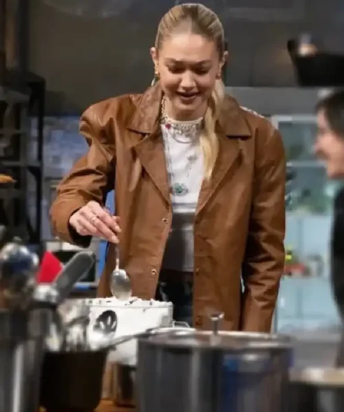 Gigi Hadid Beat Bobby Flay Brown Jacket