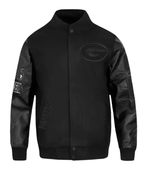 Green Bay Packers Triple Black Varsity Wool-Leather Jacket