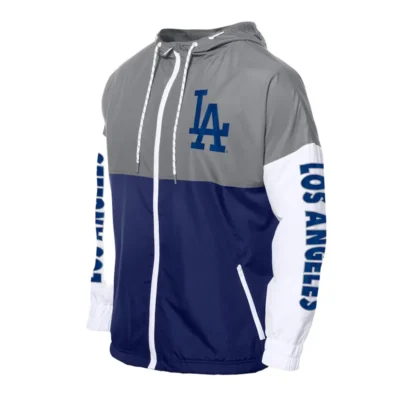 LA Dodgers Color Block Royal-Gray Hoodie Windbreaker