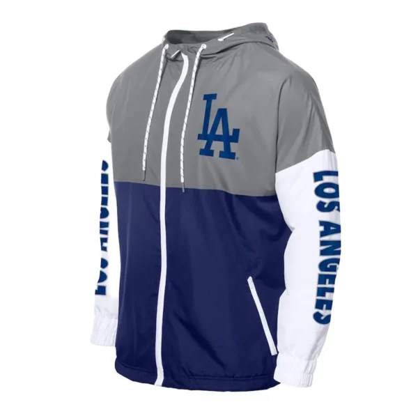 LA Dodgers Color Block Royal-Gray Hoodie Windbreaker