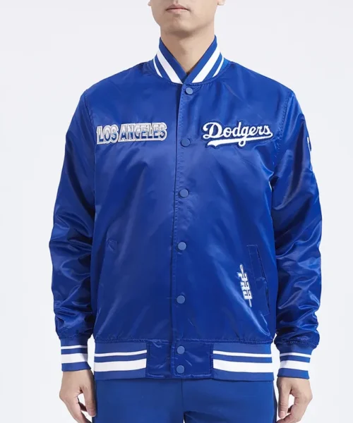 LA Dodgers Turn It Up M Classic Rib Royal Satin Jacket
