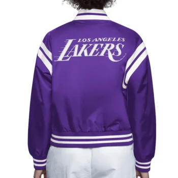 LA Lakers Purple Full Count Satin Jacket - Image 2