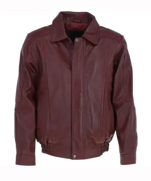 Mens Burgundy Leather Brando Bomber Jacket