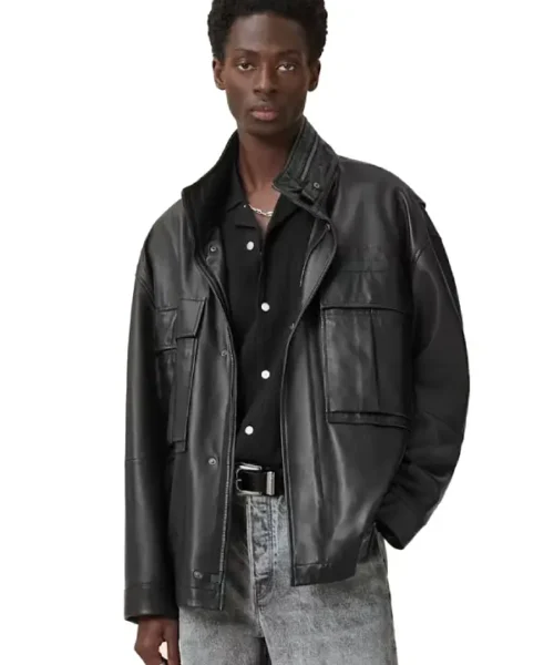Mens Halton Funnel Collar Leather Jacket