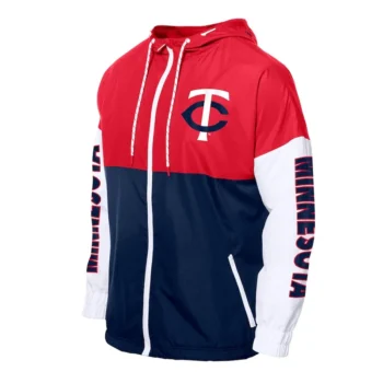 Minnesota Twins Color Block Navy-Red Hoodie Windbreaker