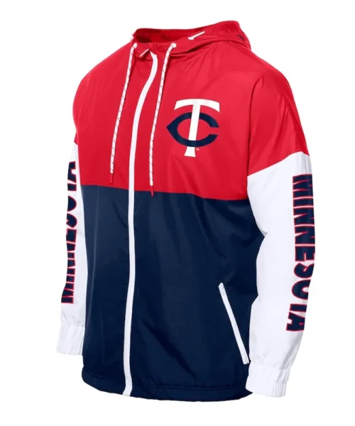 Minnesota Twins Color Block Navy-Red Hoodie Windbreaker