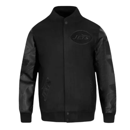 NY Jets Triple Black Varsity Wool-Leather Jacket