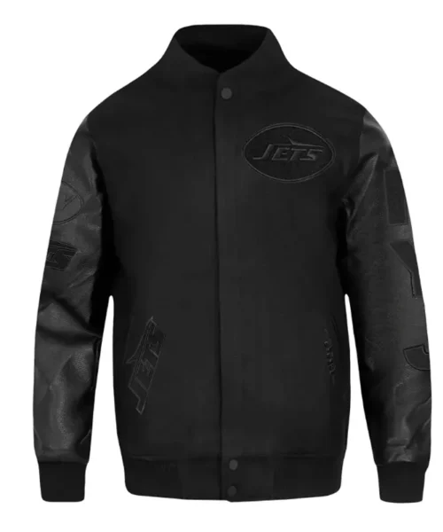 NY Jets Triple Black Varsity Wool-Leather Jacket