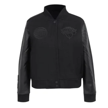 NY Knicks Triple Black Varsity Wool-Leather Jacket