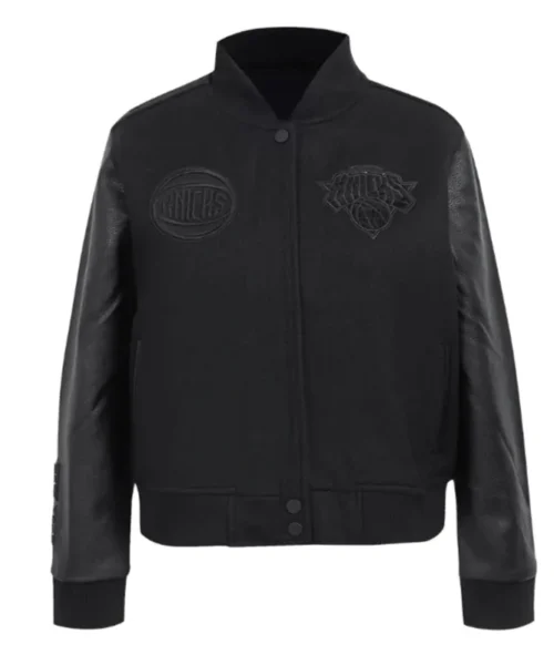 NY Knicks Triple Black Varsity Wool-Leather Jacket