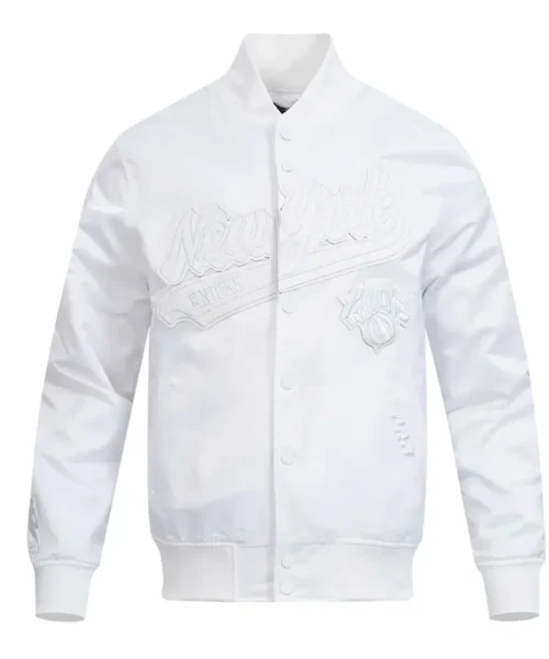 NY Knicks White Out Satin Jacket