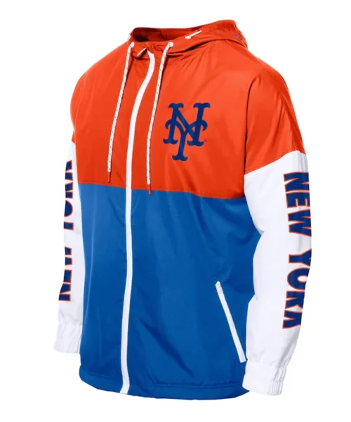 NY Mets Color Block Royal-Orange Hoodie Windbreaker